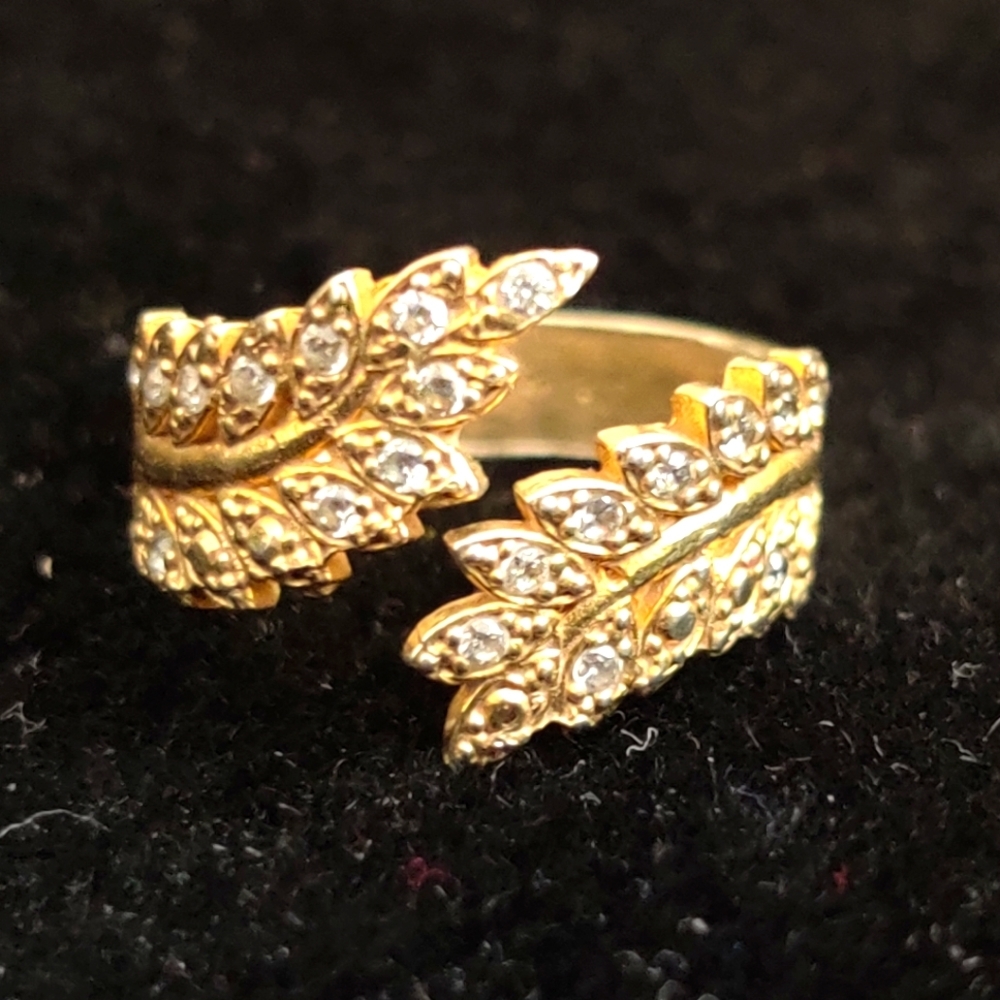 Olive Branch Diamante ring Gold Wash Over Silver Y2K